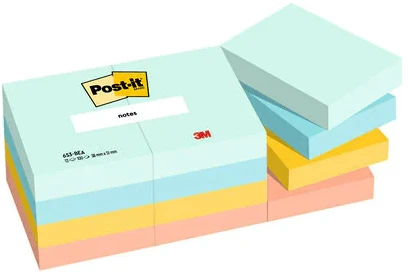 Lipnūs lapeliai 3M Post-it® Beachside, 38mmx51mm, 12 vnt. po 100 lapelių