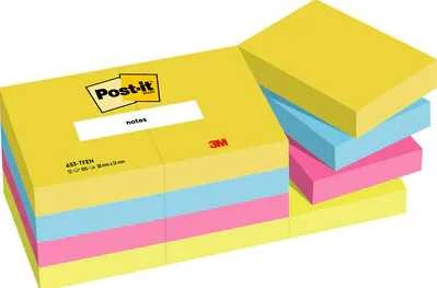 Lipnūs lapeliai 3M Post-it® Energetic, 38mmx51mm, 12 vnt. po 100 lapelių, neoninės spalvos