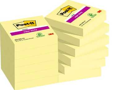Lipnūs lapeliai 3M Post-it® Super Sticky 47,6mmx47,6mm, 12 vnt. po 90 lapelių, geltonos spalvos