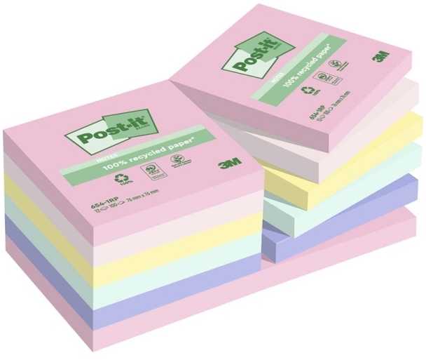 Lipnūs lapeliai 3M Post-it® Recycling Assorted 76mmx76mm 12vnt/pak 100L