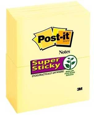 Lipnūs lapeliai 3M Post-it® Super Sticky 76mmx127mm 12vnt. po 90 lapelių, geltonos spalvos
