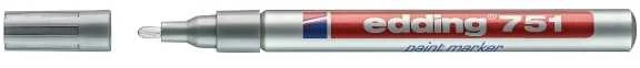 Žymeklis Edding 751 lako pagrindu, apvaliu galiuku, 1-2mm, sidabrinės spalvos