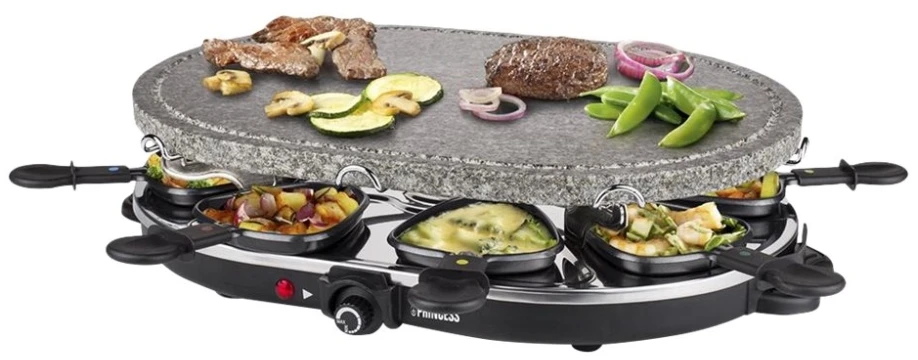 Princess 162720 „Raclette 8“ ovalo formos akmeninė kepsninė vakarėliams, 8 asmuo(-ys), juoda, ovalo formos, akmens, 430 x 300 mm, besisukanti