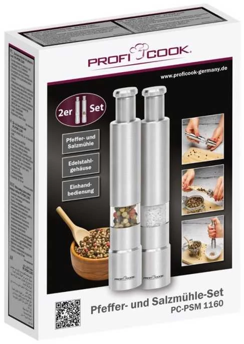 Profi Cook ProfiCook PC-PSM 1160 Salt & pepper grinder set Nerūdijantis plienas, Transparent