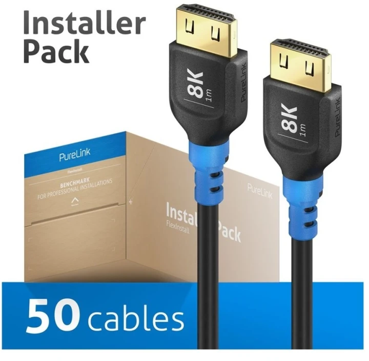 PureLink 8K HDMI kabeliai su mėlynais fiksatoriais