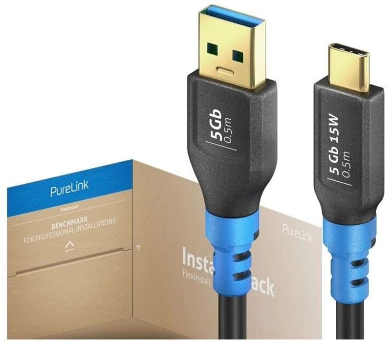 „PureLink FlexInstall“ USB-C–USB-A keitiklis, USB 3.0, 5 Gbps, 0,50 m – diegimo rinkinys, 60 vnt.