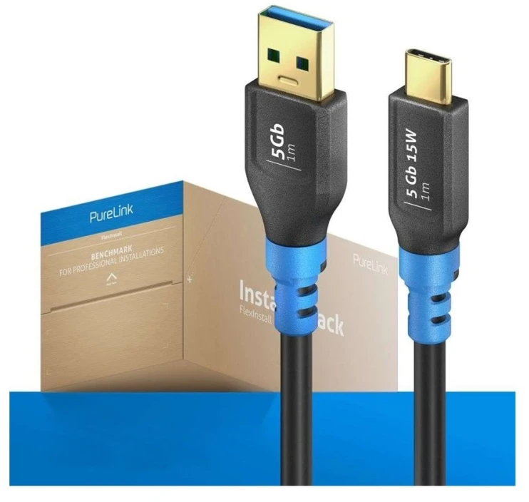 „PureLink FlexInstall“ USB-C–USB-A keitiklis, USB 3.0, 5 Gbps, 1,00 m – diegimo paketas, 50 vnt.