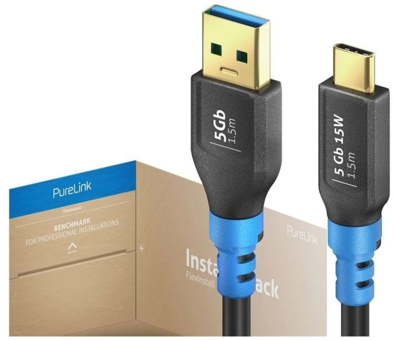 „PureLink FlexInstall“ USB-C–USB-A laidas, USB 3.0, 5 Gbps, 1,50 m – diegimo rinkinys, 40 vnt.