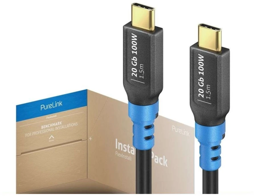 „PureLink FlexInstall“ USB-C–USB-C keitiklis USB4 Gen2x2 20 Gbps 100 W 1,50 m – diegimo rinkinys, 35 vnt.