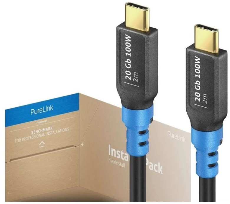 „PureLink FlexInstall“ USB-C–USB-C keitiklis USB4 Gen2x2 20 Gbps 100 W 2,00 m – diegimo rinkinys, 25 vnt.