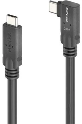 PureLink USB-C į USB-C 90° kairės/dešinės krypties kabelis - USB4 Gen 2x2, 5A, EPR 240W, 20G, DP alt. režimas - PureInstall MicroX4 - juodas - 2,00 m