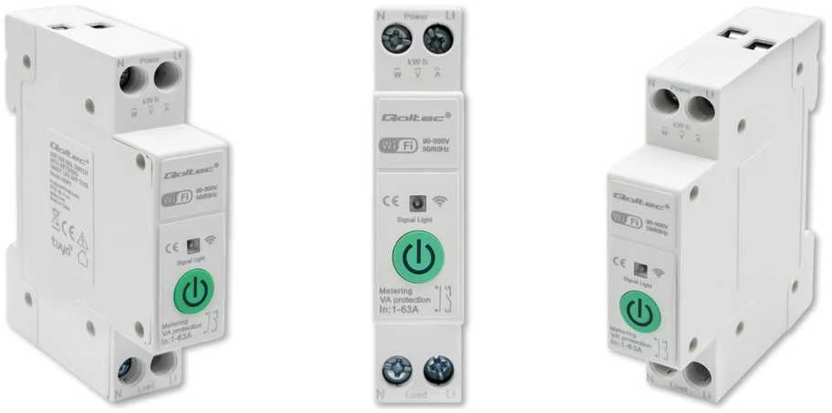 Qoltec 63A relė DIN bėgeliui su elektros skaitikliu | TUYA | Wifi | PROTINGAS GYVENIMAS