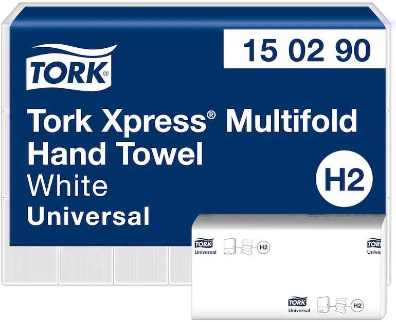 Tork „Xpress H2 Multifold“ dvisluoksniai rankšluosčiai, balti, 100 % perdirbti – (21 pakuotė x 226 vnt./dėžutėje)