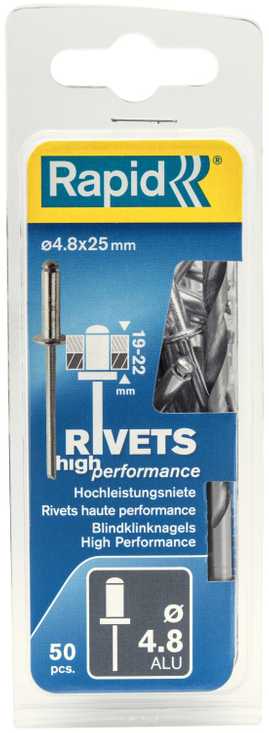 Kniedės aukštos kokybės Al 4,8x25mm 50vnt + Drill C, Rapid