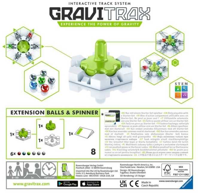 Ravensburger GraviTrax priedas „Balls & Spinner“, 8 det., nuo 8 m.