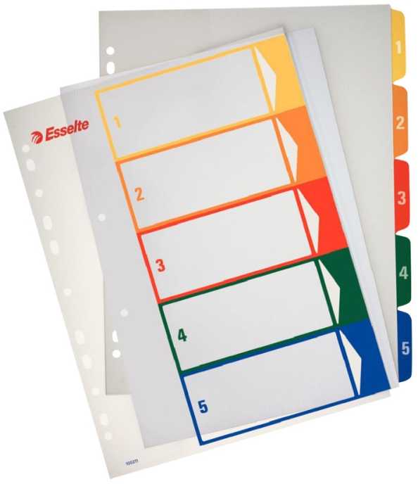 Skiriamieji lapai Esselte Project, A4, 1-5 spalvos, plastikiniai 0807-116
