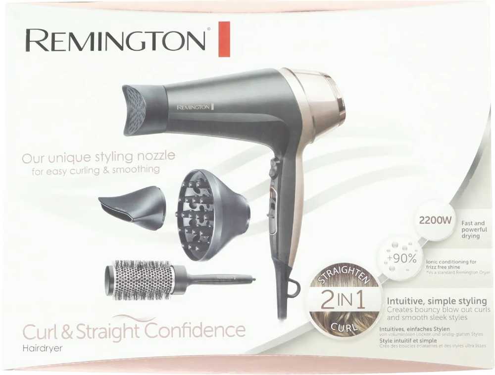 Remington | Curl and Straight Confidence Plaukų džiovintuvas | D5706 | 2200 W | Number of temperature settings 3 | Ionic function | Diffuser nozzle | Juodas
