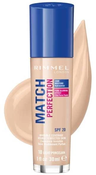Rimmel London Match Perfection SPF20 makiažo pagrindas Moterims 30 ml, Light Porcelain 10- Cool