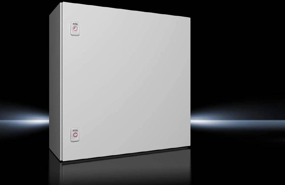 Rittal AX kompaktiškas korpusas 600x600x250 mm lakštinio plieno su montavimo plokšte viengulės durys 2 kumštelių spynos 1054 000