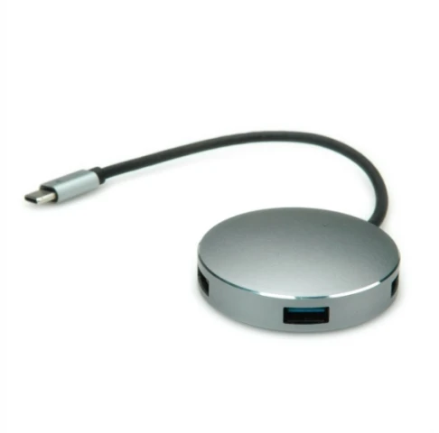 HUB USB Roline Koncentrator USB 3.2 Gen 1, apvalus, 4-kierunkowy, kabelis połączeniowy typu C