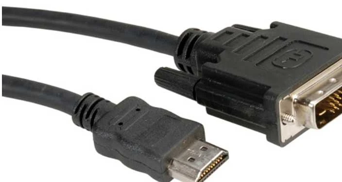 Roline HDMI į DVI-D kabelio jungtys iš arti
