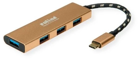 HUB USB Roline Koncentrator GOLD USB 3.2 Gen 1, 4 porty, kabelis połączeniowy typu C