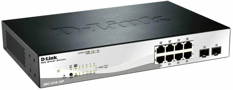 Šakotuvas D-LINK 10-Port Layer2 PoE Smart Managed Gigabit Switch dlink žalias 3.0 8x 10/100/1000Mbit/s TP RJ-45 PoE prievadas 802.3af/at
