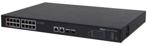 Šakotuvas „Dahua Technology PoE DH-PFS3220-16GT-190“ tinklo komutatorius, nevaldomas, L2 gigabito Ethernet (10/100/1000), palaikantis PoE, 1U, Juodas