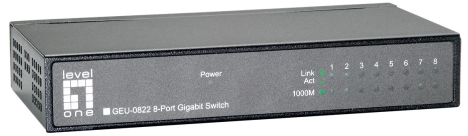 Šakotuvas Level One Carruzzo LevelOne GEU-0822 tinklo komutatorius Ne-valdomas Gigabit Ethernet (10/100/1000) Juoda