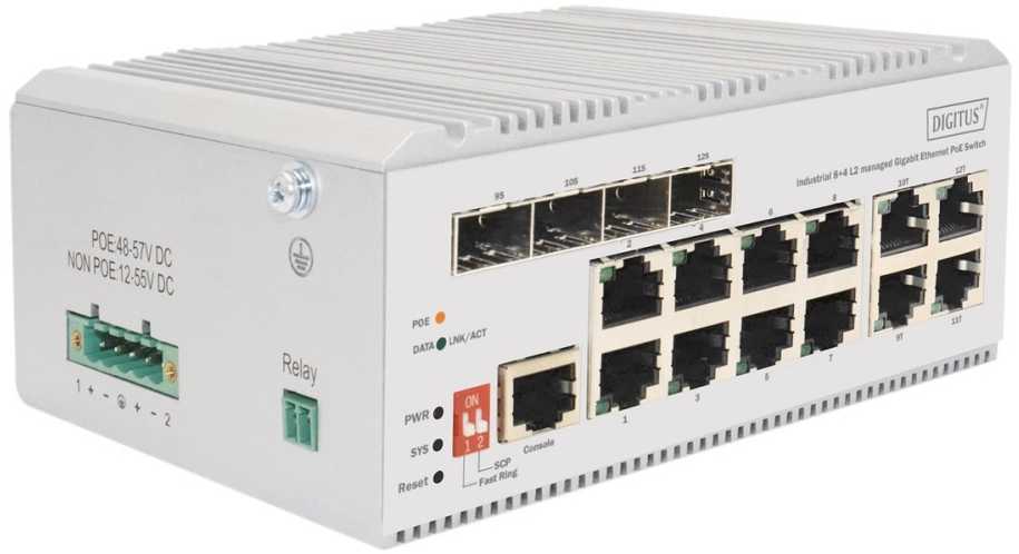 Šakotuvas Digitus DN-651139 tinklo komutatorius Valdomas L2 Gigabit Ethernet (10/100/1000) Pilka