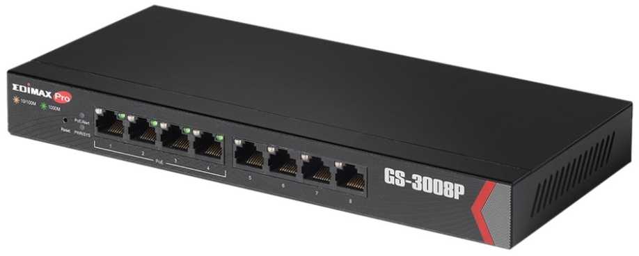 Šakotuvas Edimax Switch GS-3008P Web Management, Desktop, 1 Gbps (RJ-45) jungtys kiekis 8, PoE+ jungtys kiekis 4