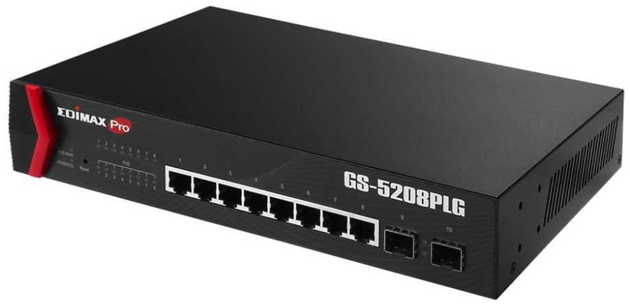 Šakotuvas EDIMAX GS-5208PLG V2 SMART SWITCH 8 Gigabit Ethernet PoE+ jungtys ir 2 Gigabit SFP uplink jungtys PoE 85W