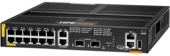 Šakotuvas Hewlett Packard (HP) Switch HPE HPE Aruba 6200F 12G Class4 PoE 2G/2SFP+ 139W Switch - Switch - L3 - managed - 12 x 10/100/1000 (PoE+) + 2 x 100/1000 (Uplink) + 2 x 1 Gigabit / 10 Gigabit SFP+ - an Rack montierbar - PoE+ (139 W)