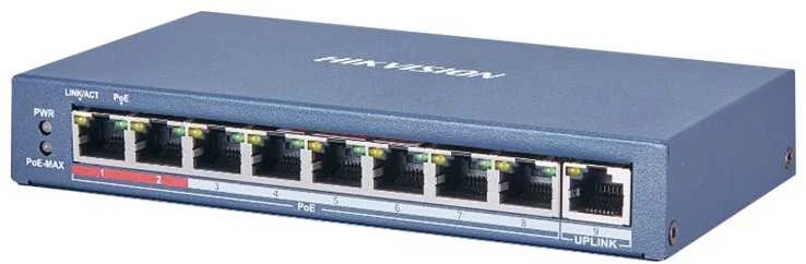 Šakotuvas Hikvision | 8 prievadų Gigabit jungiklis | DS-3E0109P-E(C) | Nevaldomas | Darbalaukis | PoE/Poe+ jungtys kiekis 8