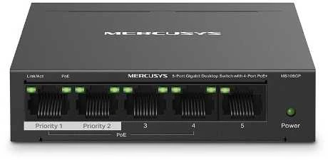 „Mercusys“ 5 prievadų gigabito darbalaukio komutatorius su 4 prievadų „PoE+“ palaikymu