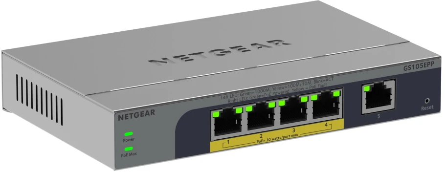 Šakotuvas Netgear 5-PORT POE+ 1G PLUS SWITCH - POE BUDGET 120 W FANLESS