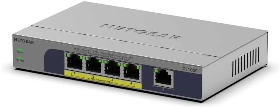 Šakotuvas Netgear 5-PORT 1GB UNMANAGED POE SWITCH - (GS105P)