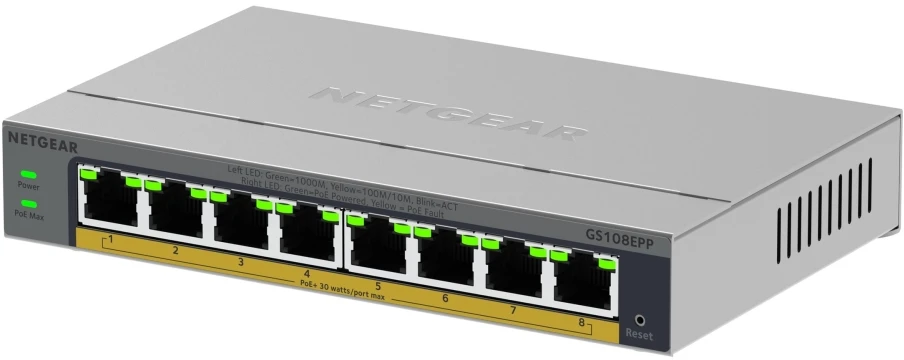 Šakotuvas Komutatorius - Tinklo Komutatorius Netgear GS108EPP 8-Port PoE+ 30W per Port