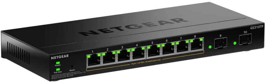 Šakotuvas Netgear GS310TP-200EUS 10p PoE 55W (PoE+: 8p) valdomas gigabito komutatorius