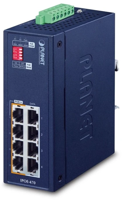 Šakotuvas Planet Technology PLANET IP30 Industrial 4 prievadų, 10,100,1000 Mbit/s, IEEE 802.3, IEEE 802.3ab, IEEE 802.3at, IEEE 802.3bt, IEEE 802.3u, Mėlyna, -40 - 75 °C, 5 - 90%, -40 - 75 °C