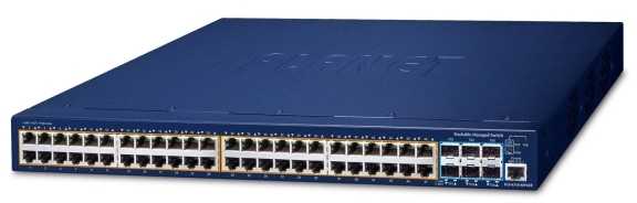 Šakotuvas Planet PLANET SGS-6310-48P6XR tinklo jungtys Valdomas L3 Gigabit Ethernet (10/100/1000) PoE palaikymas 1U Mėlyna