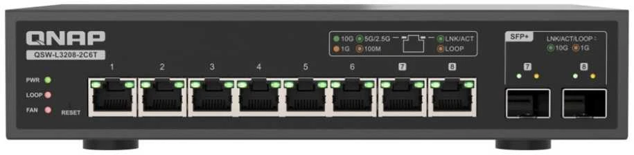 Šakotuvas QNAP komutatorius QSW-L3208-2C6T (6x10GbE, 2x10GbE/SFP+ derinys)