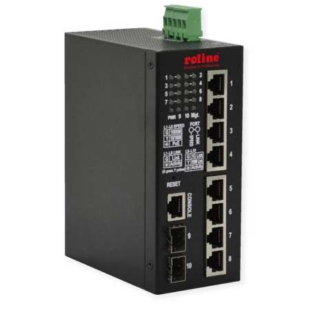 Šakotuvas Switch Roline 10-portowy gigabitowy (8x RJ45+2x SFP) Layer2 PoE+ Smart Managed, 240W (21.13.1131)