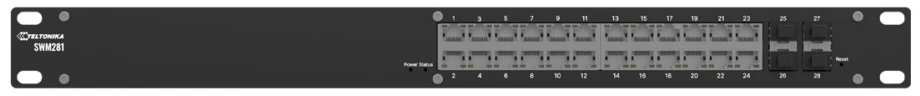 Šakotuvas Teltonika | 24 prievadų Gigabit Ethernet jungiklis PROFINET ir MRP palaikymas | SWM281 | Valdomas | Montuojamas į stelažą | SFP jungčių kiekis 4