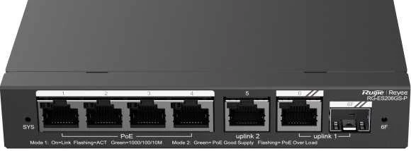 Šakotuvas Ruijie SWITCH POE RG-ES206GS-P 4 PRIEVADŲ REYEE
