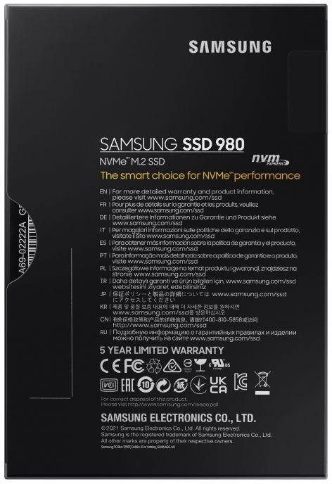 Vidinė kompiuterio atmintis SSD SAMSUNG 980/1TB/M.2/NVMe/PCIe 3.0/Skaitymo greitis 3.500 MB/s/Rašymo greitis 3.000MB/s