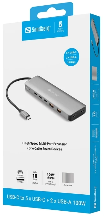 HUB USB Sandberg USB-C prie 5 x USB-C + 2 x (136-79)
