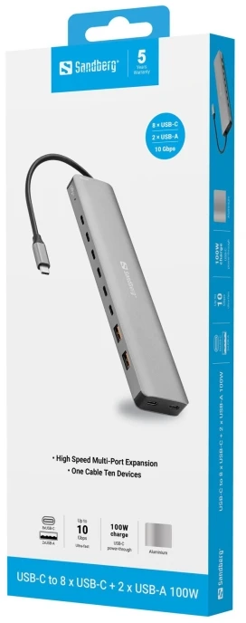 HUB USB Sandberg USB-C į 8 x USB-C + 2x USB-A (136-80)