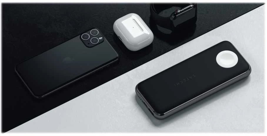 Satechi Quatro Wireless Qi 10000mAh (USB-C PD, USB-A) juoda