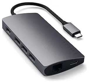 „Satechi“ kelių prievadų adapteris V2, doko stovas, USB 3.2 Gen 1 (3.1 Gen 1) C tipo, pilkas, „MicroSD“ („TransFlash“), SD, HDMI, RJ-45, USB 3.2 Gen 1 (3.1 Gen 1) A tipo, aliuminis, USB